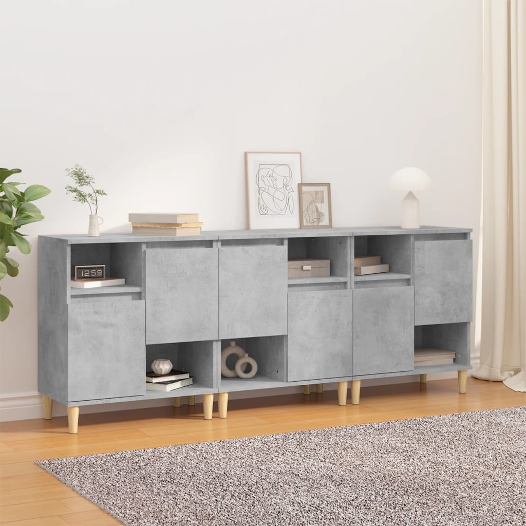 Ντουλάπια 3 τεμ. Γκρι Σκυροδέματος 60x35x70 εκ. Επεξεργ. Ξύλο