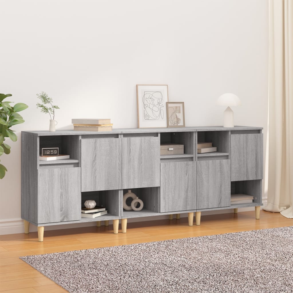 Ντουλάπι 3 τεμ. Γκρι Sonoma 60x35x70 εκ. από Επεξεργασμένο Ξύλο
