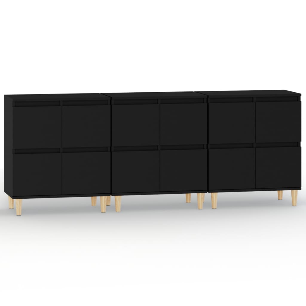 Ντουλάπια 3 τεμ. Μαύρα 60x35x70 εκ. Επεξεργασμένο Ξύλο