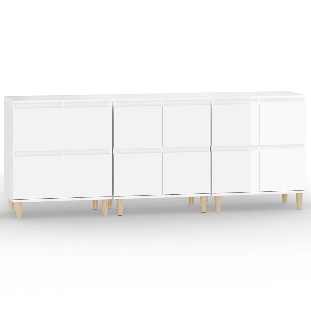 Ντουλάπια 3 τεμ. Γυαλιστ. Λευκό 60x35x70 εκ. Επεξεργασμένο Ξύλο