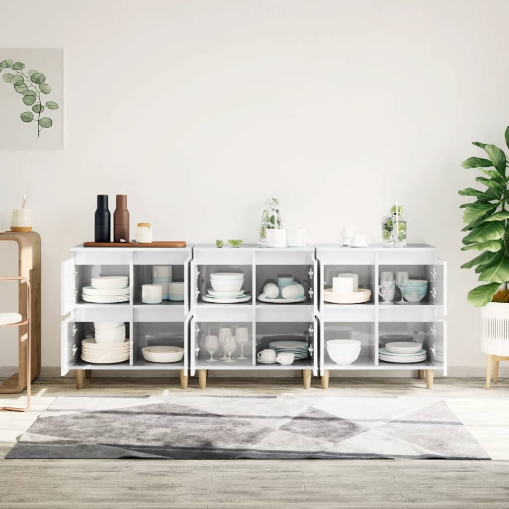 Ντουλάπια 3 τεμ. Γυαλιστ. Λευκό 60x35x70 εκ. Επεξεργασμένο Ξύλο