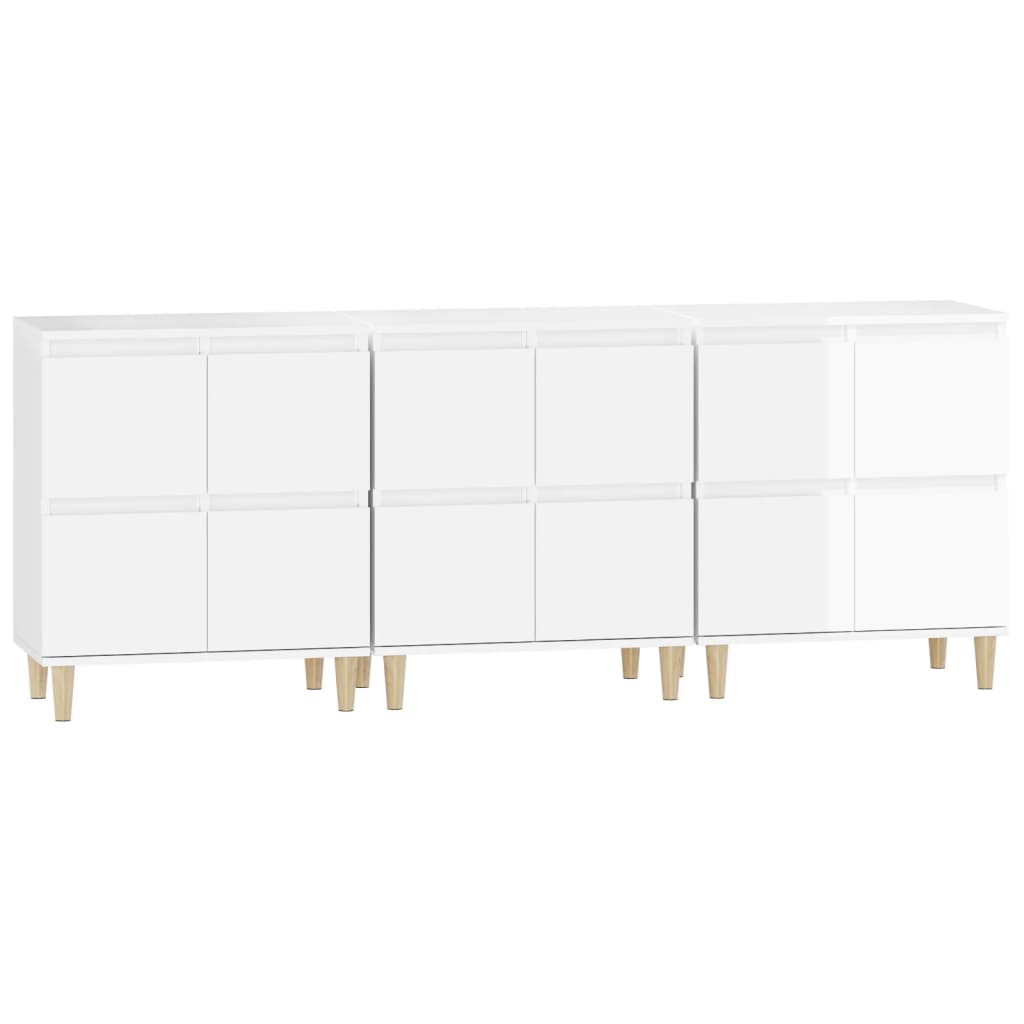 Ντουλάπια 3 τεμ. Γυαλιστ. Λευκό 60x35x70 εκ. Επεξεργασμένο Ξύλο