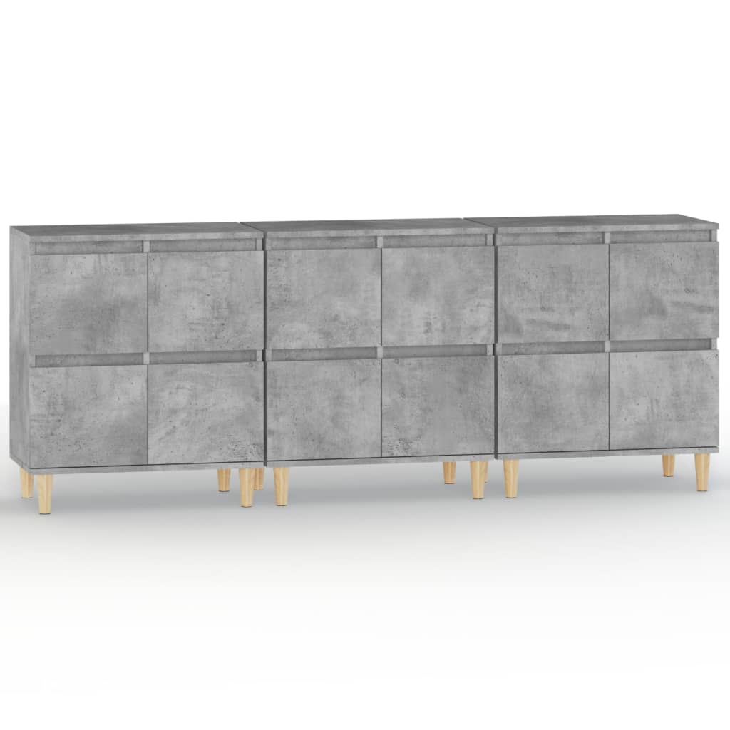 Ντουλάπια 3 τεμ. Γκρι Σκυροδέματος 60x35x70 εκ. Επεξεργ. Ξύλο