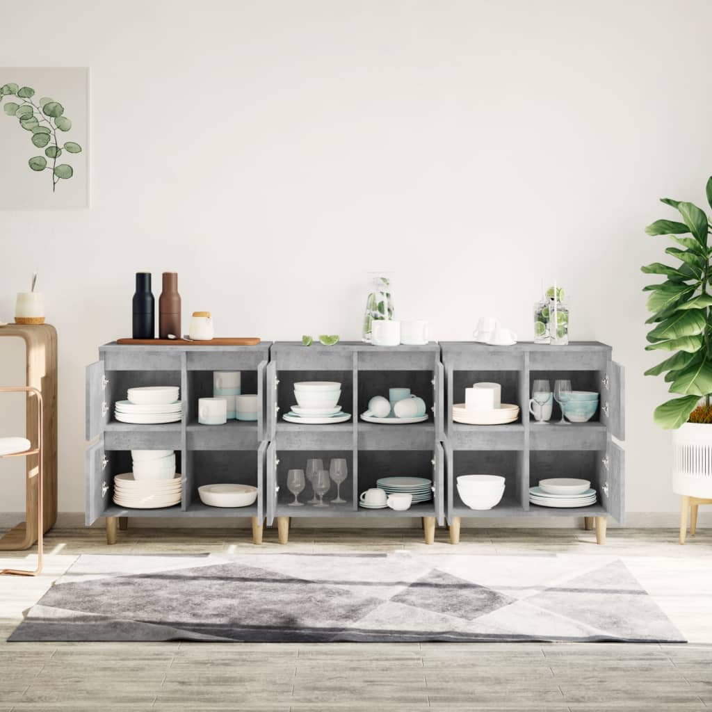 Ντουλάπια 3 τεμ. Γκρι Σκυροδέματος 60x35x70 εκ. Επεξεργ. Ξύλο