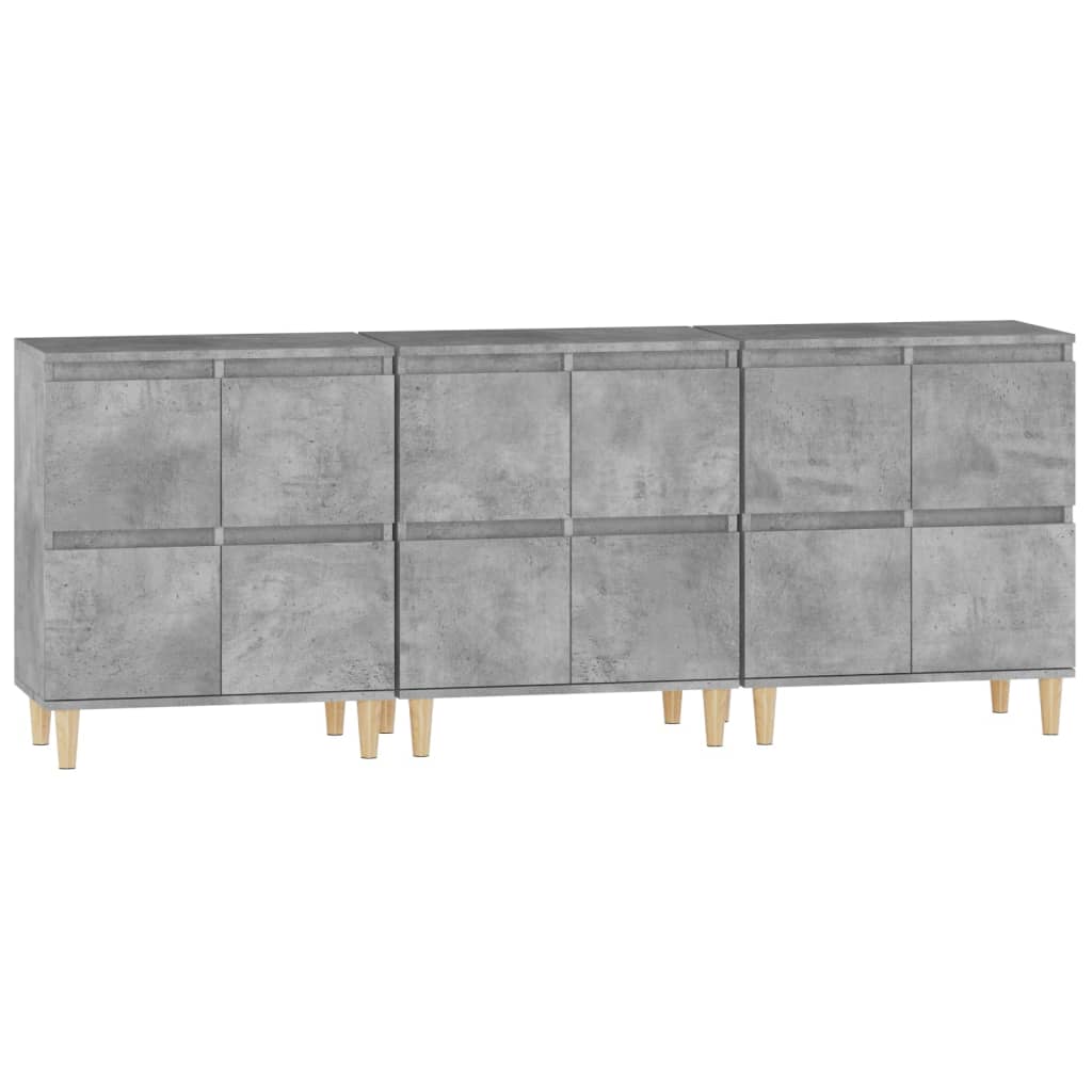 Ντουλάπια 3 τεμ. Γκρι Σκυροδέματος 60x35x70 εκ. Επεξεργ. Ξύλο