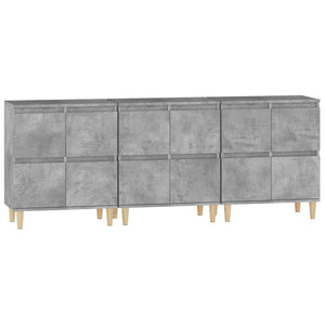 Ντουλάπια 3 τεμ. Γκρι Σκυροδέματος 60x35x70 εκ. Επεξεργ. Ξύλο