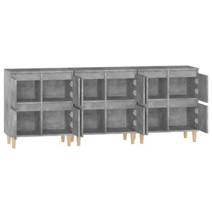 Ντουλάπια 3 τεμ. Γκρι Σκυροδέματος 60x35x70 εκ. Επεξεργ. Ξύλο