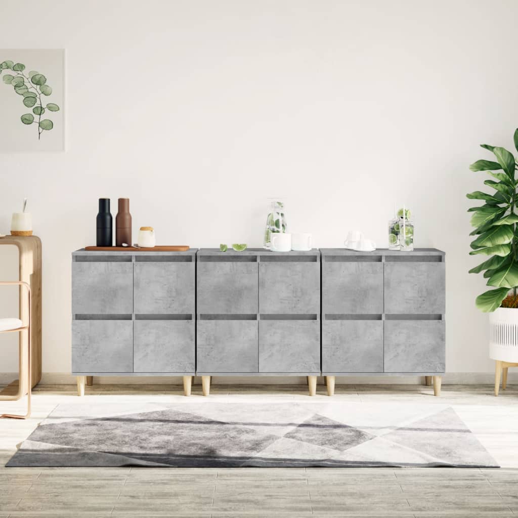 Ντουλάπια 3 τεμ. Γκρι Σκυροδέματος 60x35x70 εκ. Επεξεργ. Ξύλο