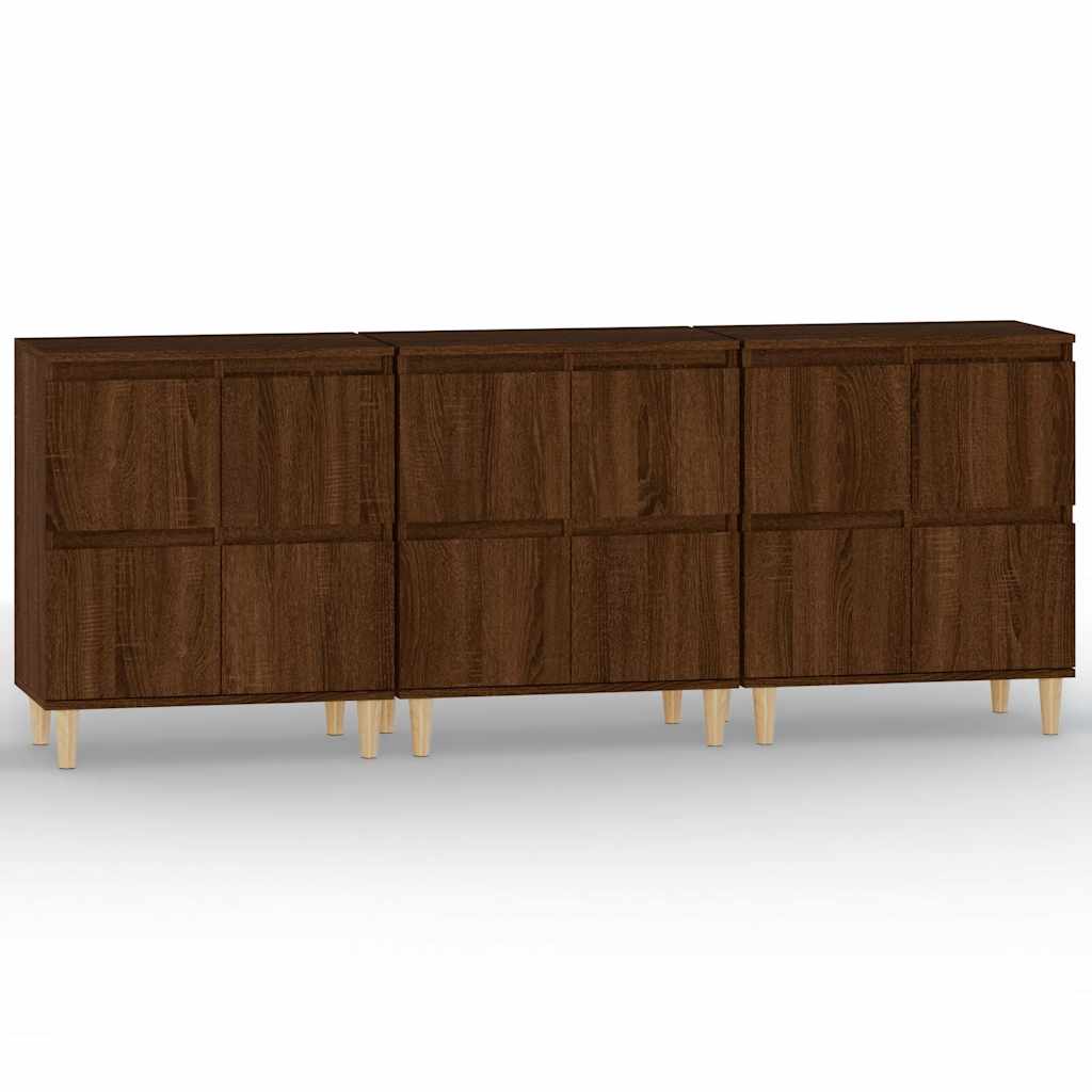 Συρταριέρες 3 τεμ. Καφέ Δρυς 60x35x70 εκ. Επεξεργασμένο Ξύλο