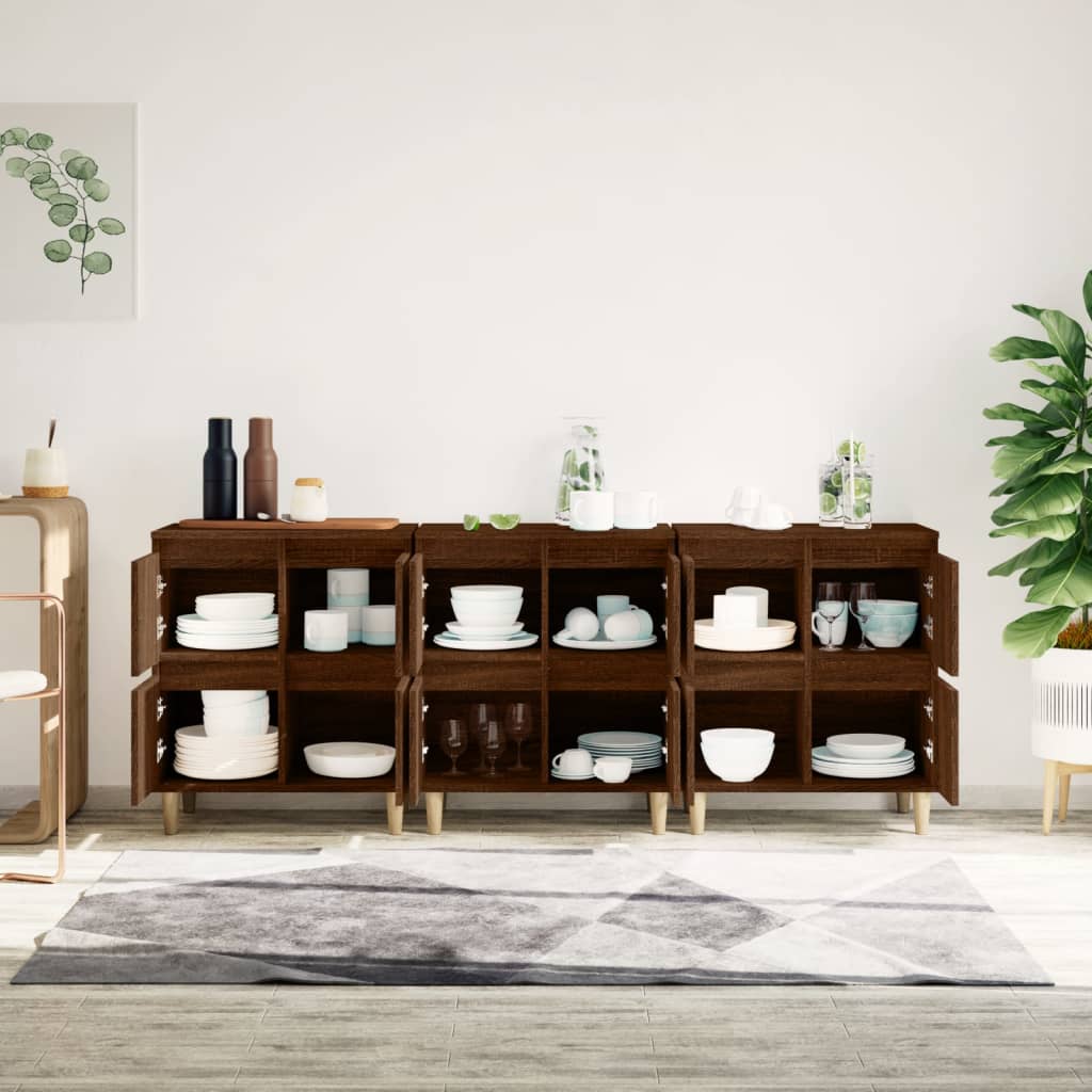 Συρταριέρες 3 τεμ. Καφέ Δρυς 60x35x70 εκ. Επεξεργασμένο Ξύλο