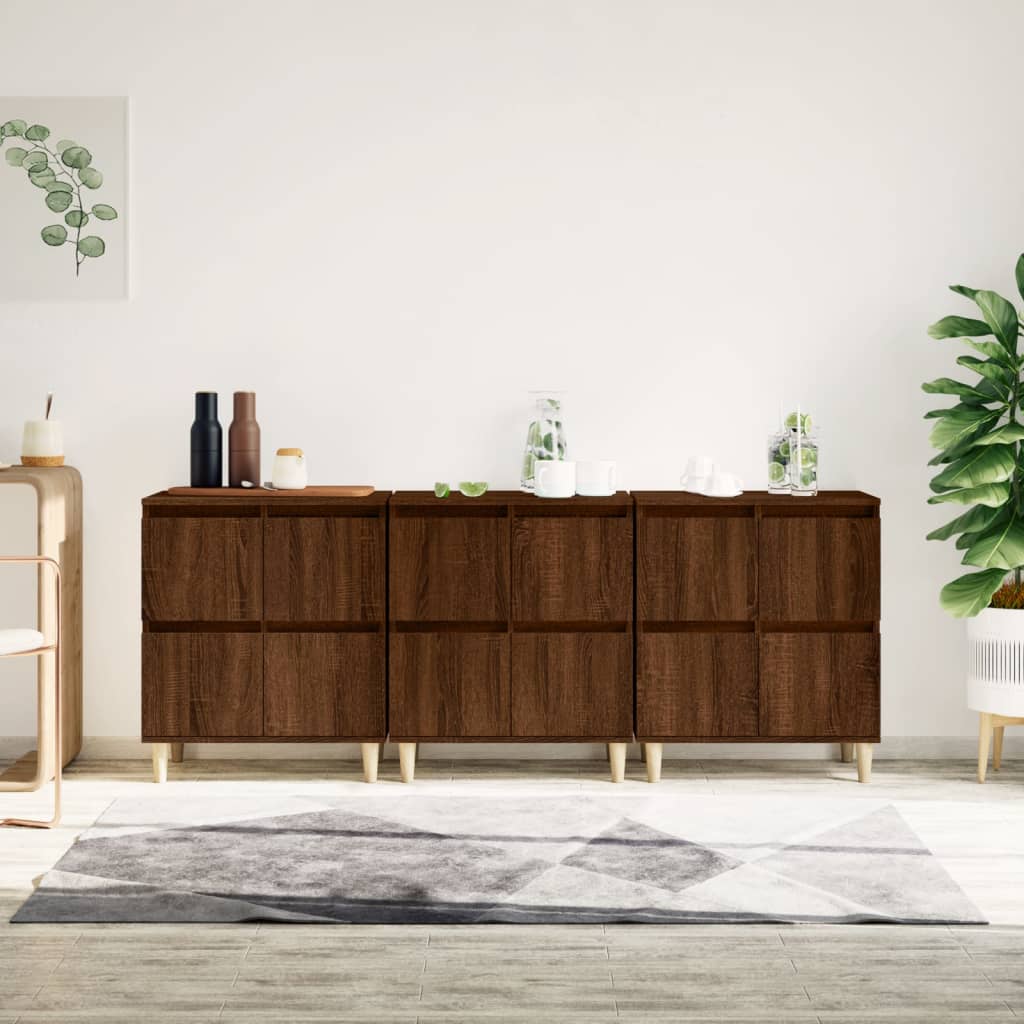 Συρταριέρες 3 τεμ. Καφέ Δρυς 60x35x70 εκ. Επεξεργασμένο Ξύλο