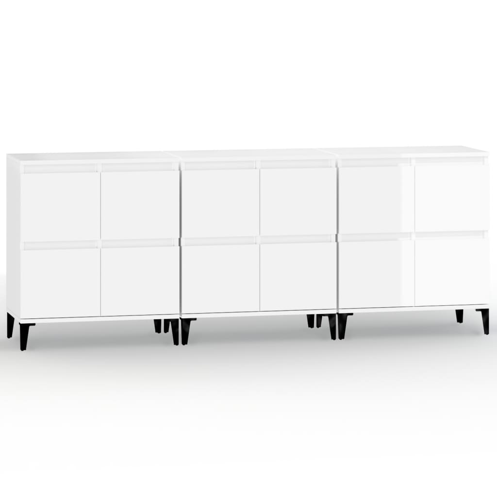 Ντουλάπια 3 τεμ. Γυαλιστ. Λευκό 60x35x70 εκ. Επεξεργασμένο Ξύλο - Pakobazaar