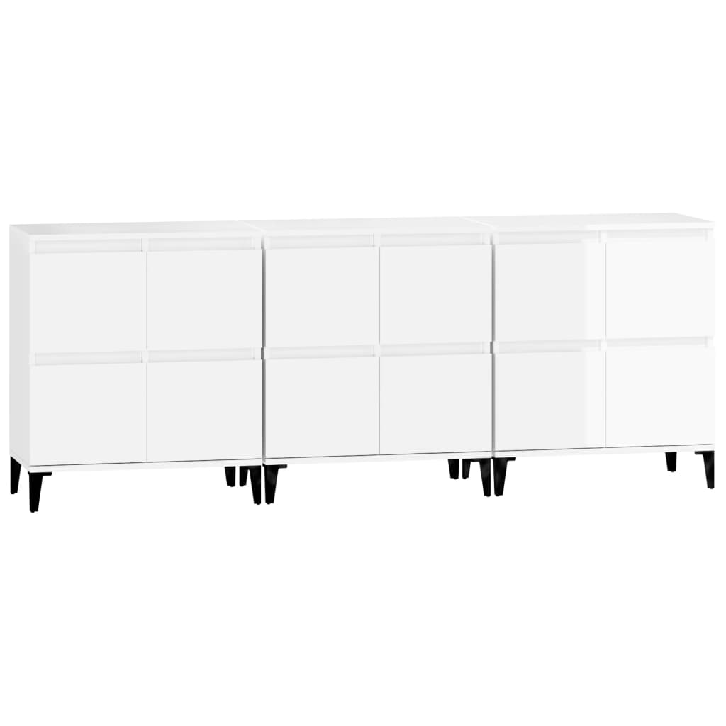Ντουλάπια 3 τεμ. Γυαλιστ. Λευκό 60x35x70 εκ. Επεξεργασμένο Ξύλο - Pakobazaar