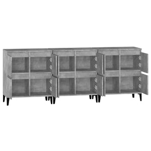 Ντουλάπια 3 τεμ. Γκρι Σκυροδέματος 60x35x70 εκ. Επεξεργ. Ξύλο