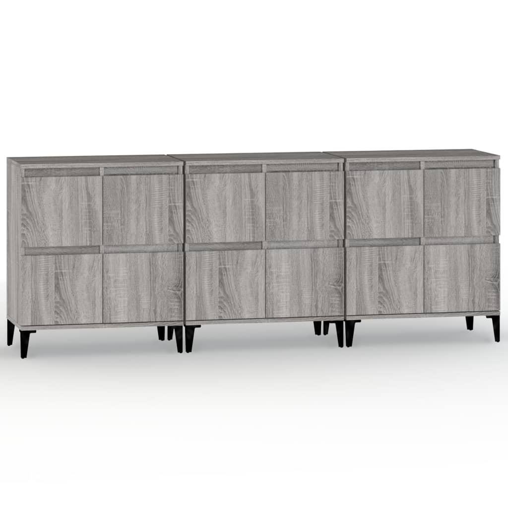 Ντουλάπι 3 τεμ. Γκρι Sonoma 60x35x70 εκ. από Επεξεργασμένο Ξύλο