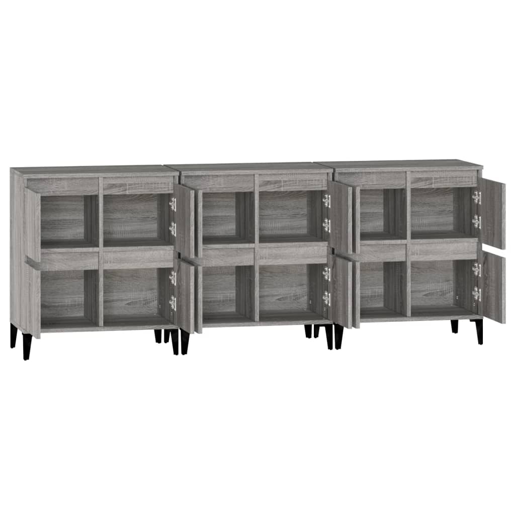 Ντουλάπι 3 τεμ. Γκρι Sonoma 60x35x70 εκ. από Επεξεργασμένο Ξύλο