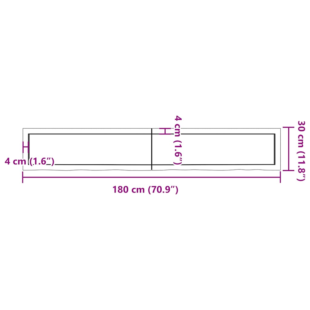 Πάγκος Μπάνιου 180x30x(2-6) εκ. από Ακατέργαστο Μασίφ Ξύλο