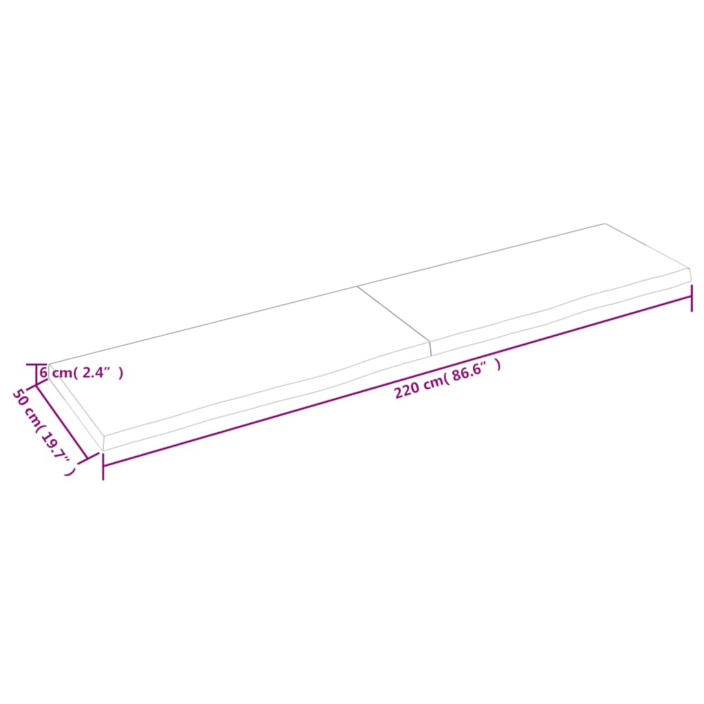 Πάγκος Μπάνιου 220 x 50 x (2-6) εκ. από Ακατέργαστο Μασίφ Ξύλο - Pakobazaar