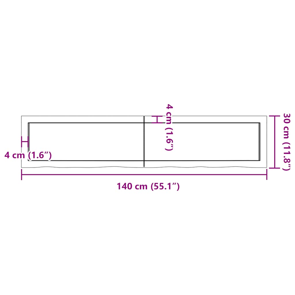 Πάγκος Μπάνιου Αν. Καφέ 140x30x(2-6) εκ. Επεξεργ. Μασίφ Ξύλο