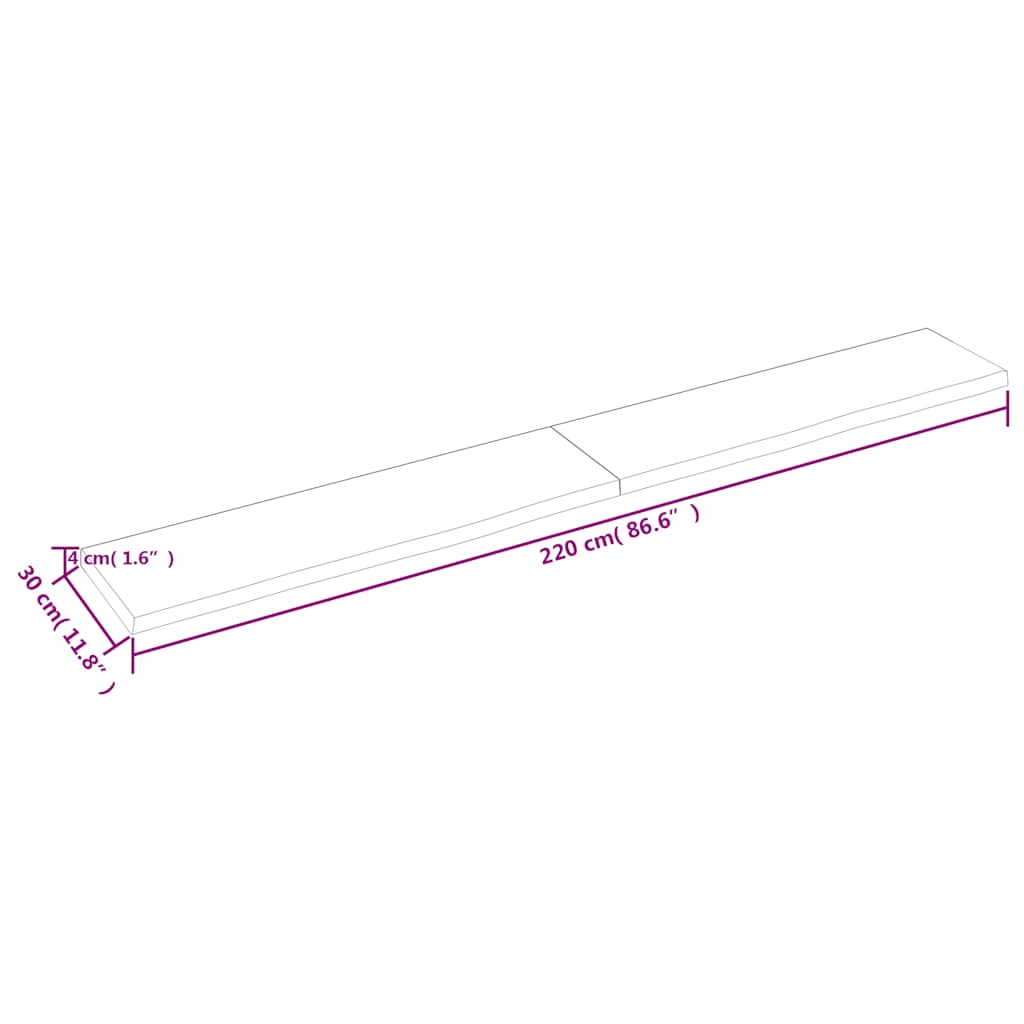 Πάγκος Μπάνιου Αν. Καφέ 220x30x(2-4) εκ. Επεξεργ. Μασίφ Ξύλο