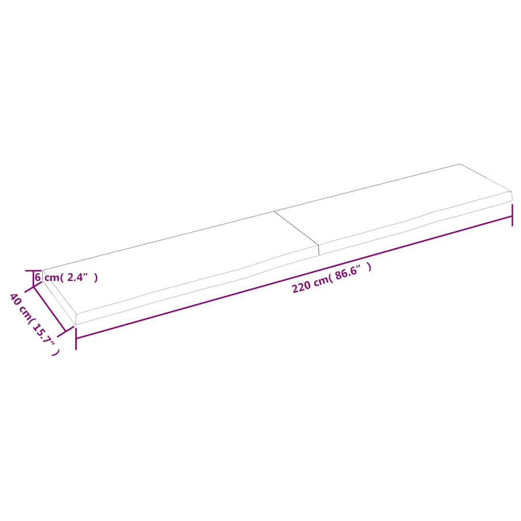 Πάγκος Μπάνιου Αν. Καφέ 220x40x(2-6) εκ. Επεξεργ. Μασίφ Ξύλο