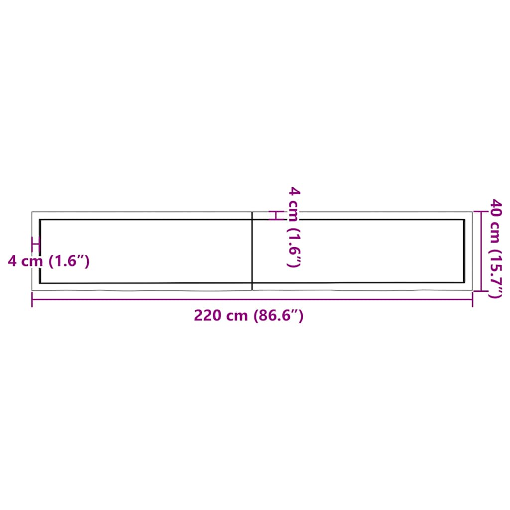 Πάγκος Μπάνιου Αν. Καφέ 220x40x(2-6) εκ. Επεξεργ. Μασίφ Ξύλο