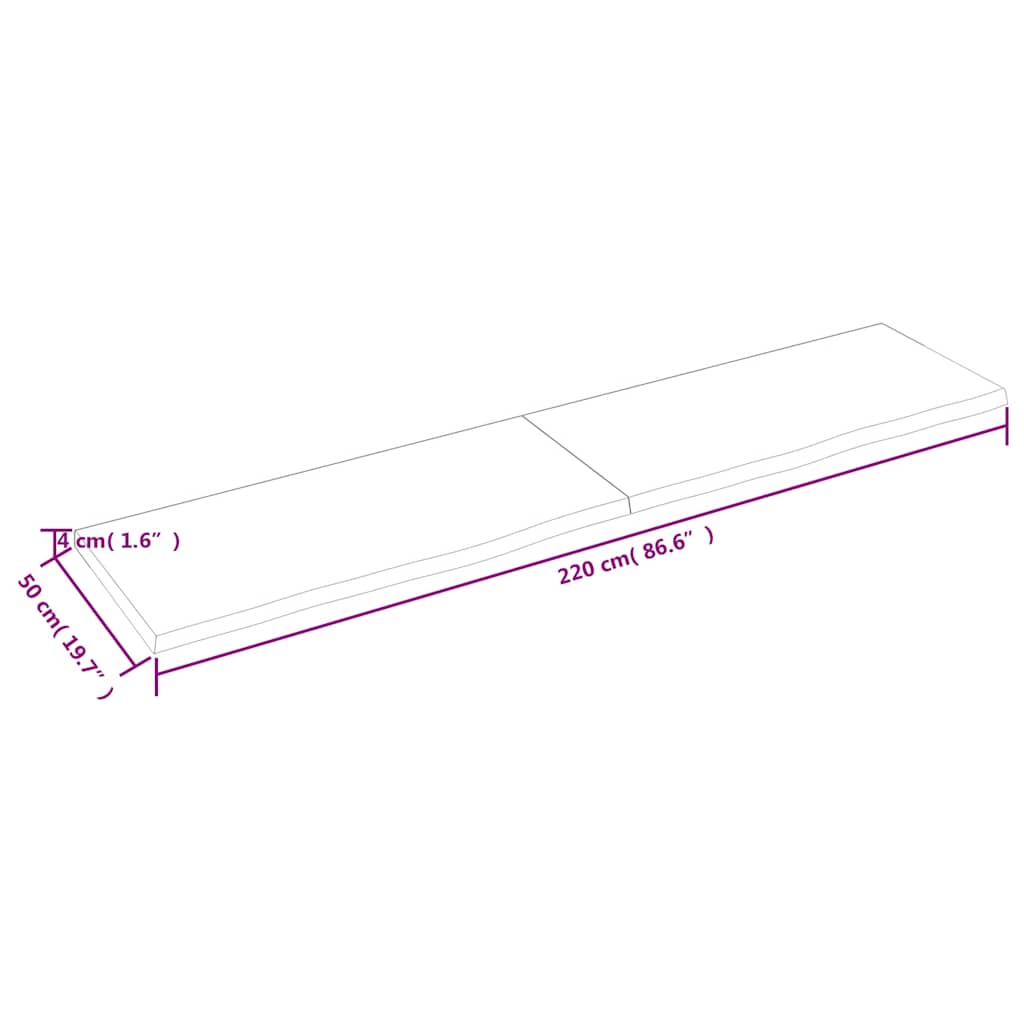 Πάγκος Μπάνιου Αν. Καφέ 220x50x(2-4) εκ. Επεξεργ. Μασίφ Ξύλο