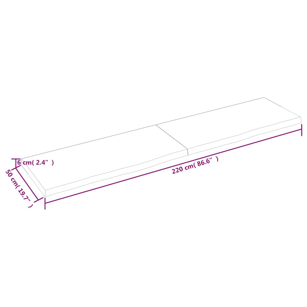 Πάγκος Μπάνιου Αν. Καφέ 220x50x(2-6) εκ. Επεξεργ. Μασίφ Ξύλο