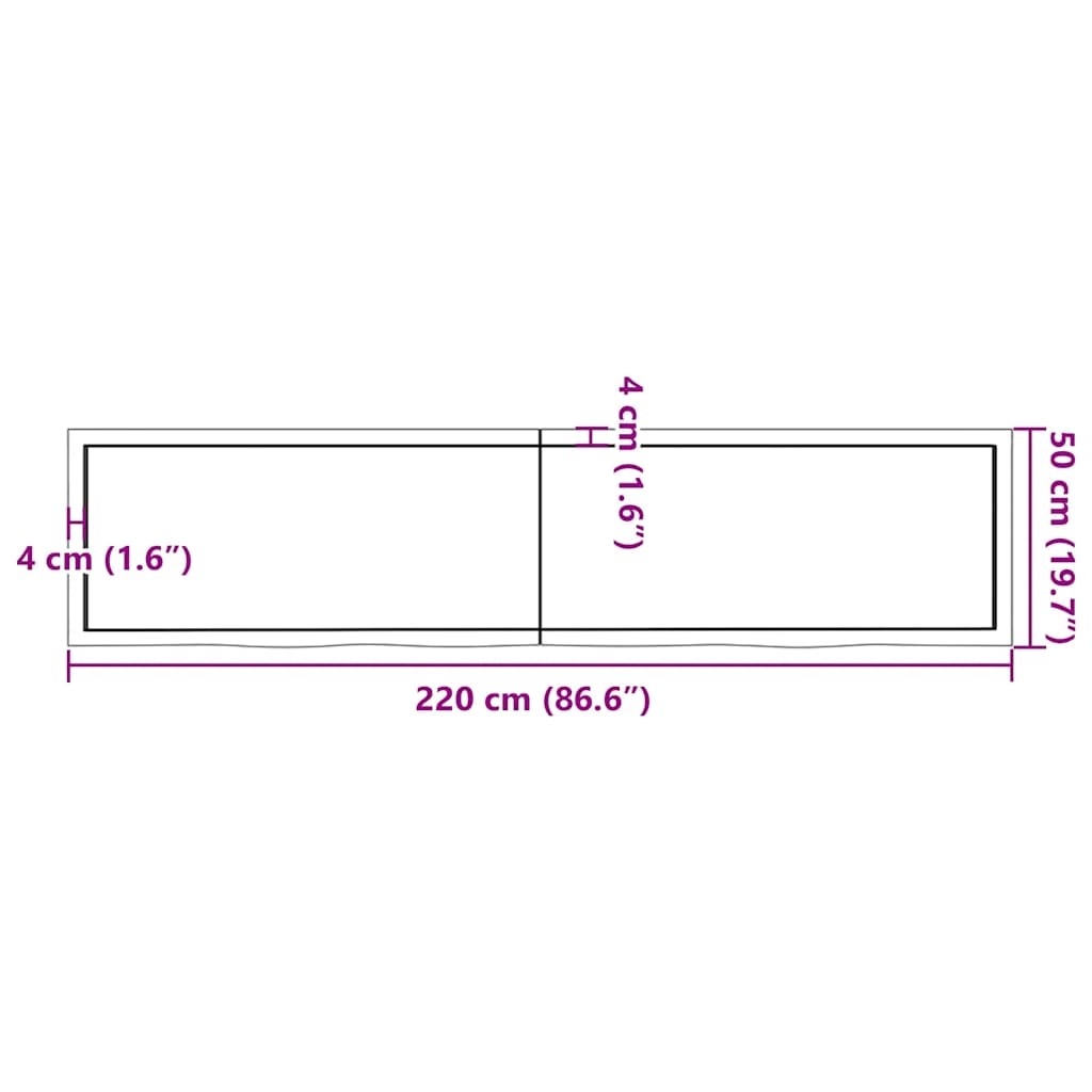 Πάγκος Μπάνιου Αν. Καφέ 220x50x(2-6) εκ. Επεξεργ. Μασίφ Ξύλο