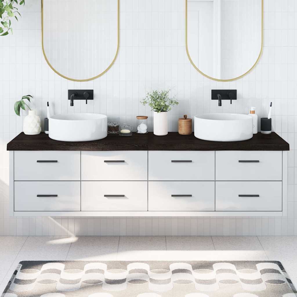 Πάγκος Μπάνιου Σκούρο Καφέ 200x50x(2-6) εκ. Επεξεργ. Μασίφ Ξύλο