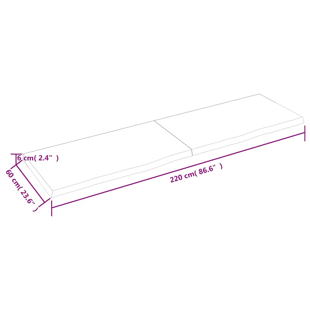 Πάγκος Μπάνιου Σκούρο Καφέ 220x60x(2-6) εκ. Επεξεργ. Μασίφ Ξύλο