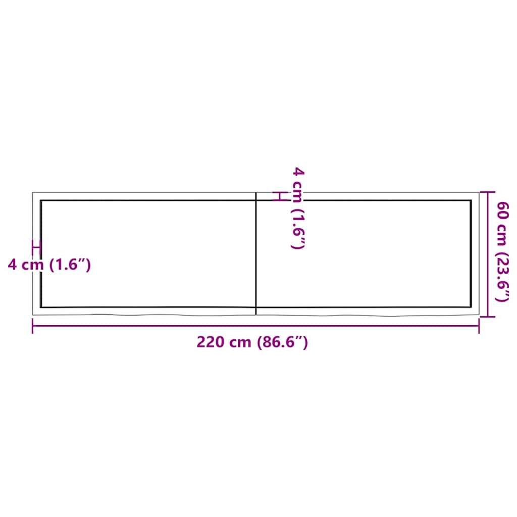 Πάγκος Μπάνιου Σκούρο Καφέ 220x60x(2-6) εκ. Επεξεργ. Μασίφ Ξύλο