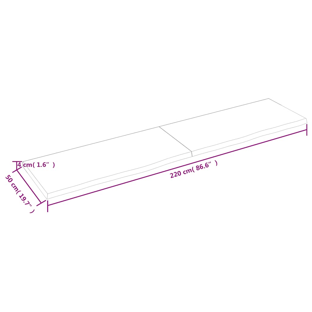 Επιφ Τραπεζιού Αν Καφέ 220x50x(2-4)εκ. Επεξ. Μασίφ Ξύλο Δρυός