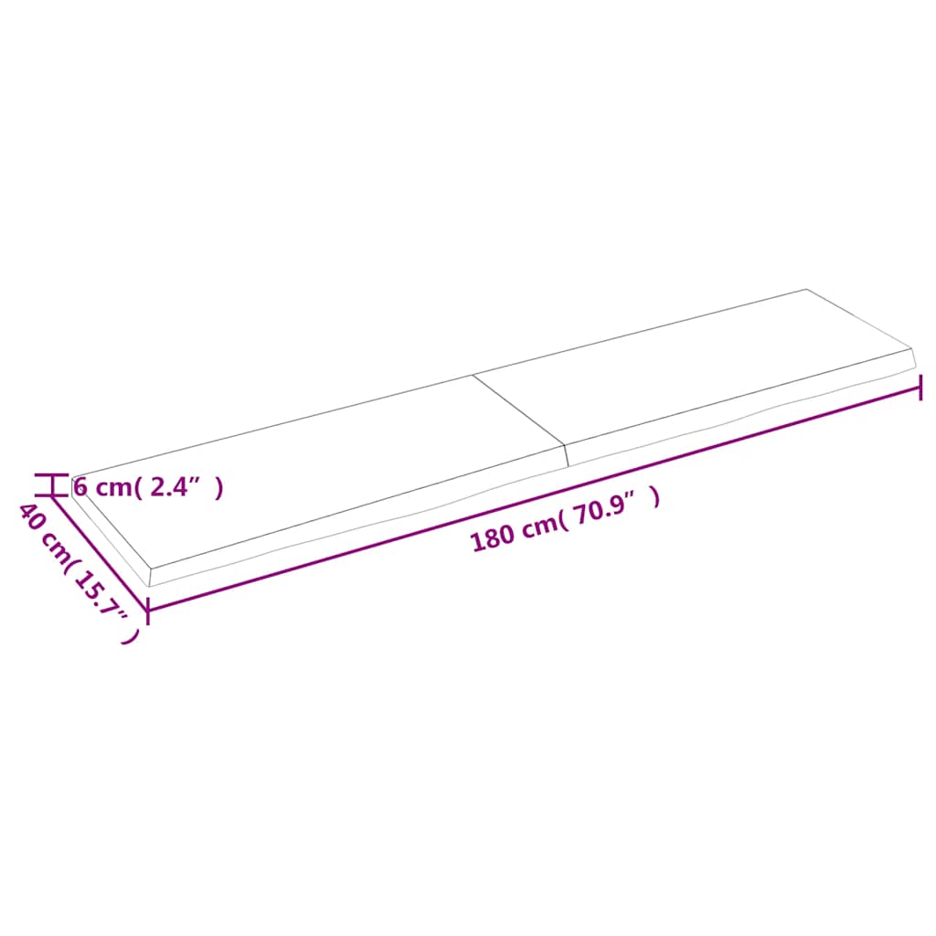 Επιφάνεια Τραπεζιού Σκούρο Καφέ 180x40x(2-6)εκ Επεξ. Μασίφ Δρυς