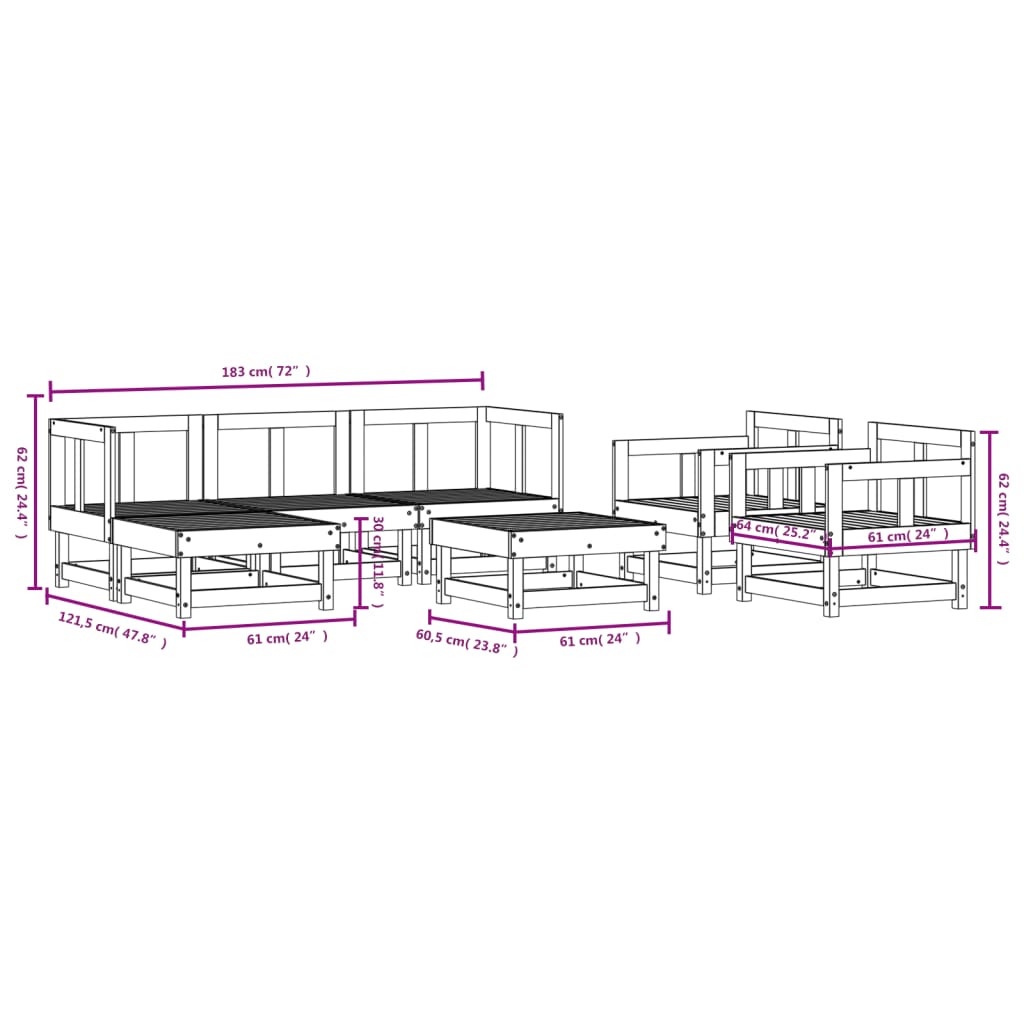 Σαλόνι Κήπου Σετ 7 Τεμαχίων Λευκό από Μασίφ Ξύλο Πεύκου