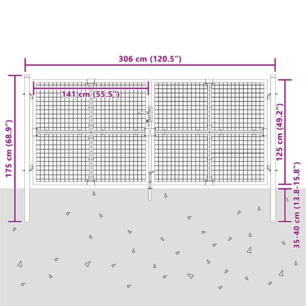 Πόρτα Κήπου με Διχτυωτό Υλικό Ανθρακί 300x125 εκ. από Γαλβανισμένο Ατσάλι - PAKOBAZAAR