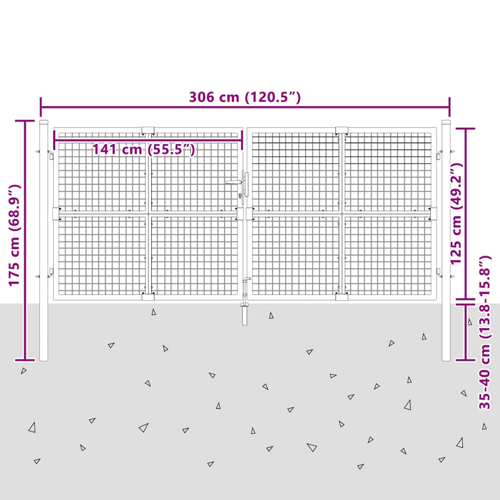 Πόρτα Κήπου με Διχτυωτό Ασημί 300x125 εκ. από Γαλβανισμένο Ατσάλι - PAKOBAZAAR