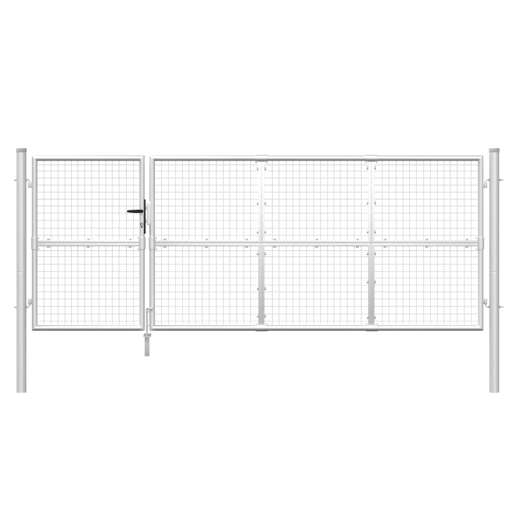 Πόρτα Κήπου με Διχτυωτό Ασημί 350x125 εκ. από Γαλβανισμένο Ατσάλι - PAKOBAZAAR