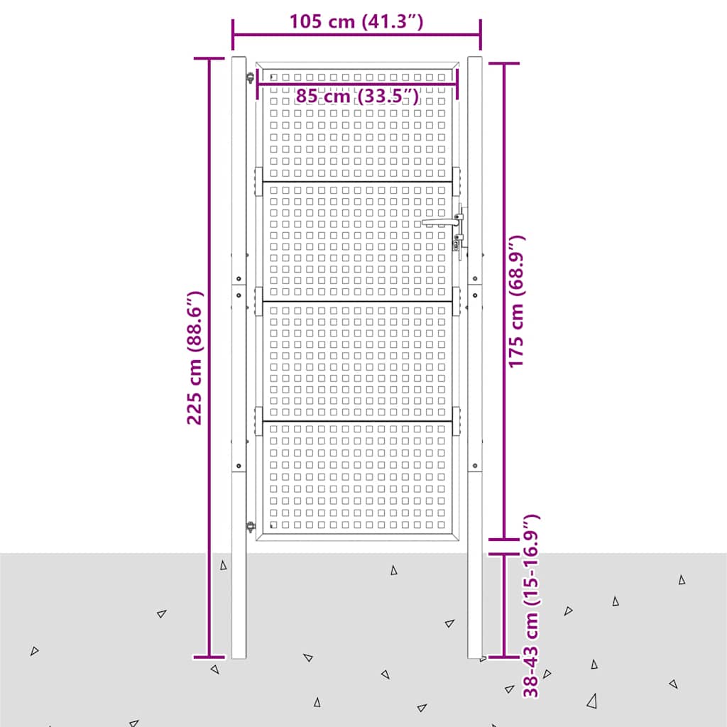 Πόρτα Κήπου Ανθρακί 100x175 εκ. Ατσάλι - Pakobazaar