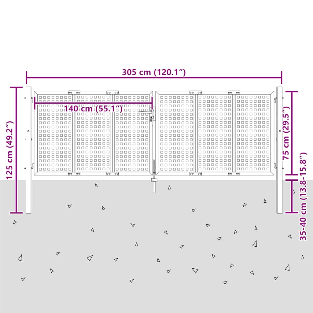Πόρτα Κήπου Ανθρακί 300x75 εκ. Ατσάλι - Pakobazaar