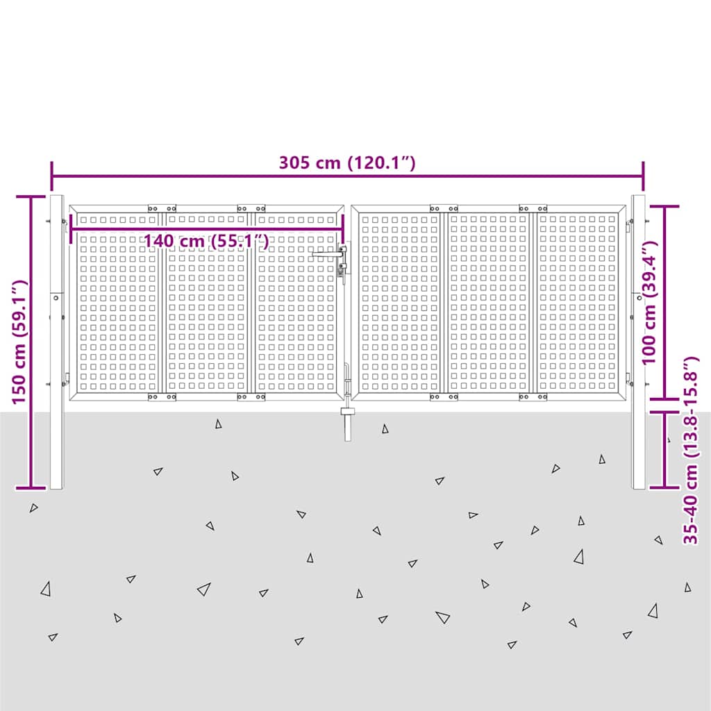 Πόρτα Κήπου Ανθρακί 300x100 εκ. Ατσάλι - PAKOBAZAAR