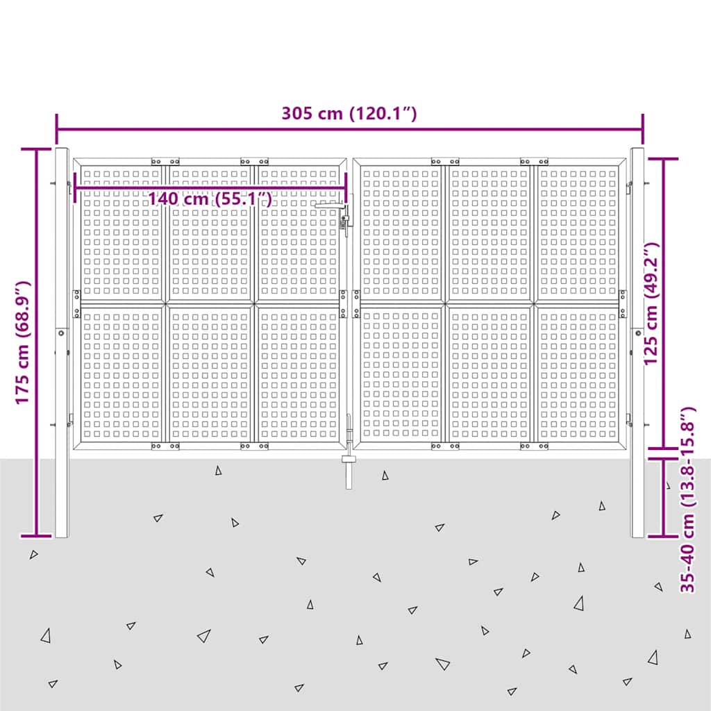 Πόρτα Κήπου Ανθρακί 300x125 εκ. Ατσάλι - Pakobazaar