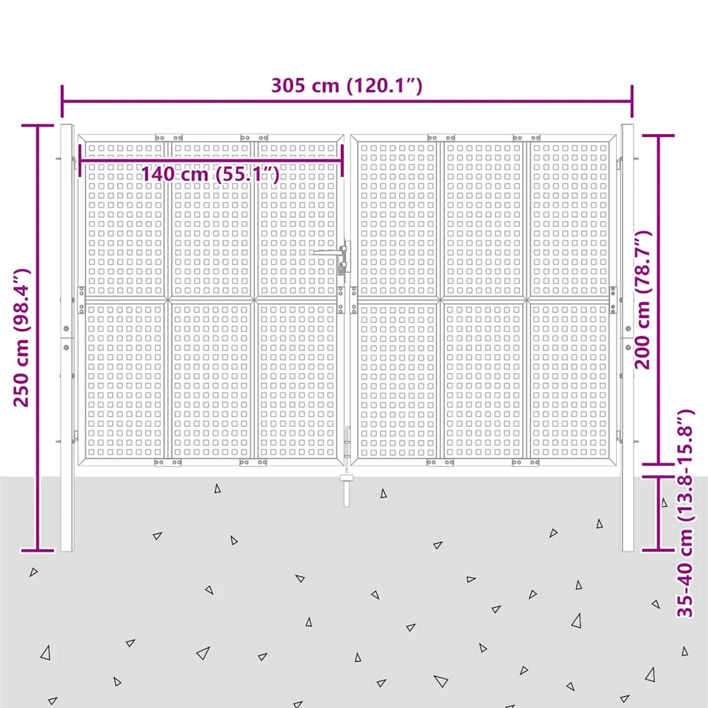 Πόρτα Κήπου Ανθρακί 300x200 εκ. Ατσάλι - PAKOBAZAAR