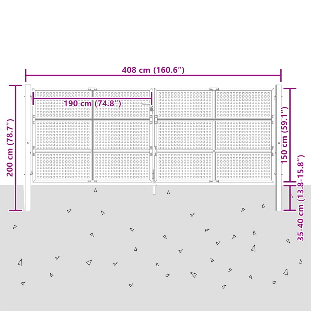 Πόρτα Κήπου Ανθρακί 400x150 εκ. Ατσάλι - PAKOBAZAAR