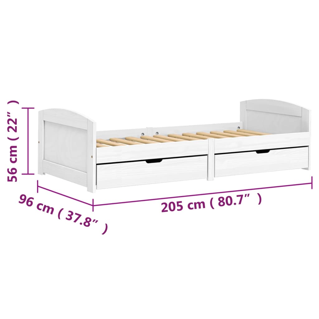 Καναπές Κρεβάτι 2 Συρτ. IRUN Λευκός 90x200εκ. Μασίφ Ξύλο Πεύκου - Pakobazaar