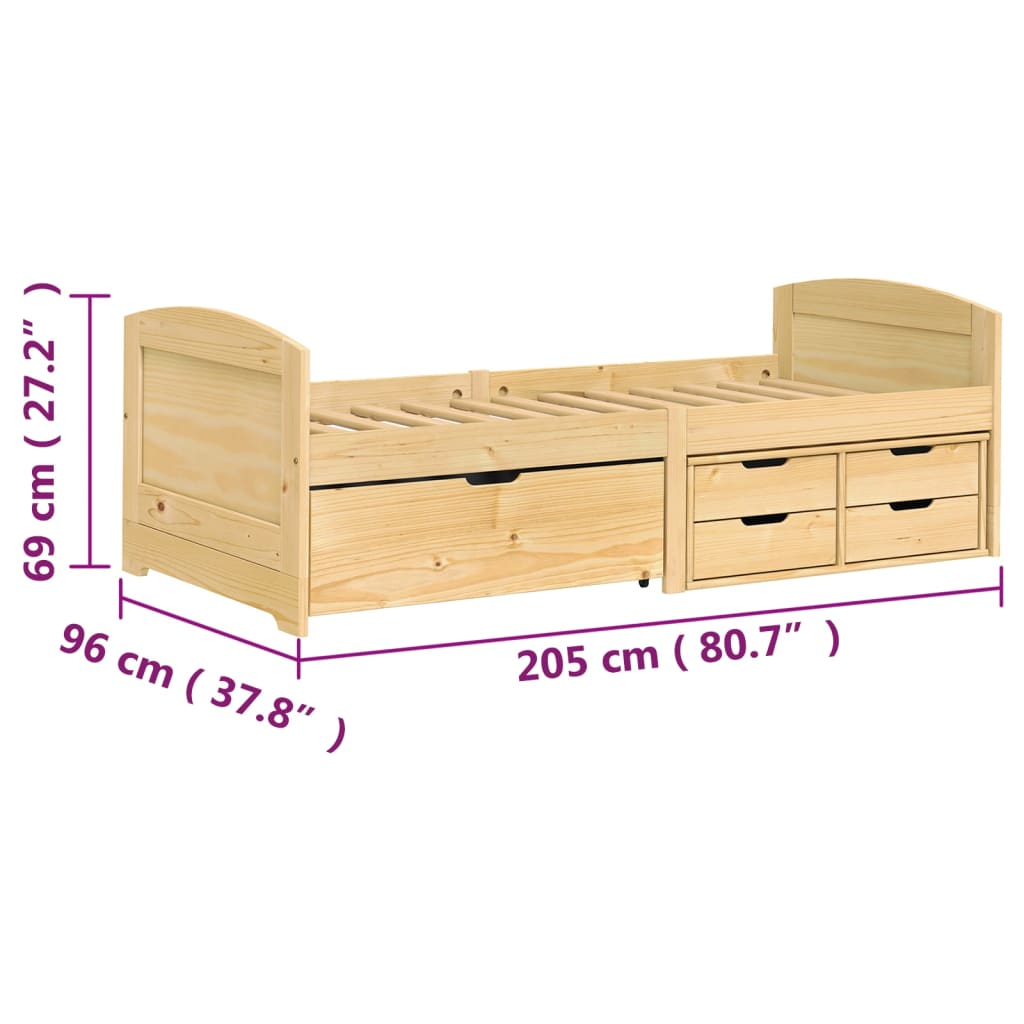 Καναπές Κρεβάτι με 5 Συρτάρια IRUN 90x200 εκ. Μασίφ Ξύλο Πεύκου - Pakobazaar