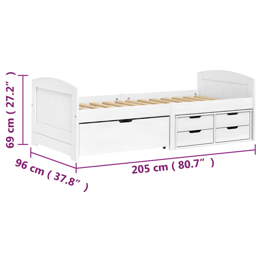 Καναπές Κρεβάτι 5 Συρτ. IRUN Λευκός 90x200εκ. Μασίφ Ξύλο Πεύκου - Pakobazaar