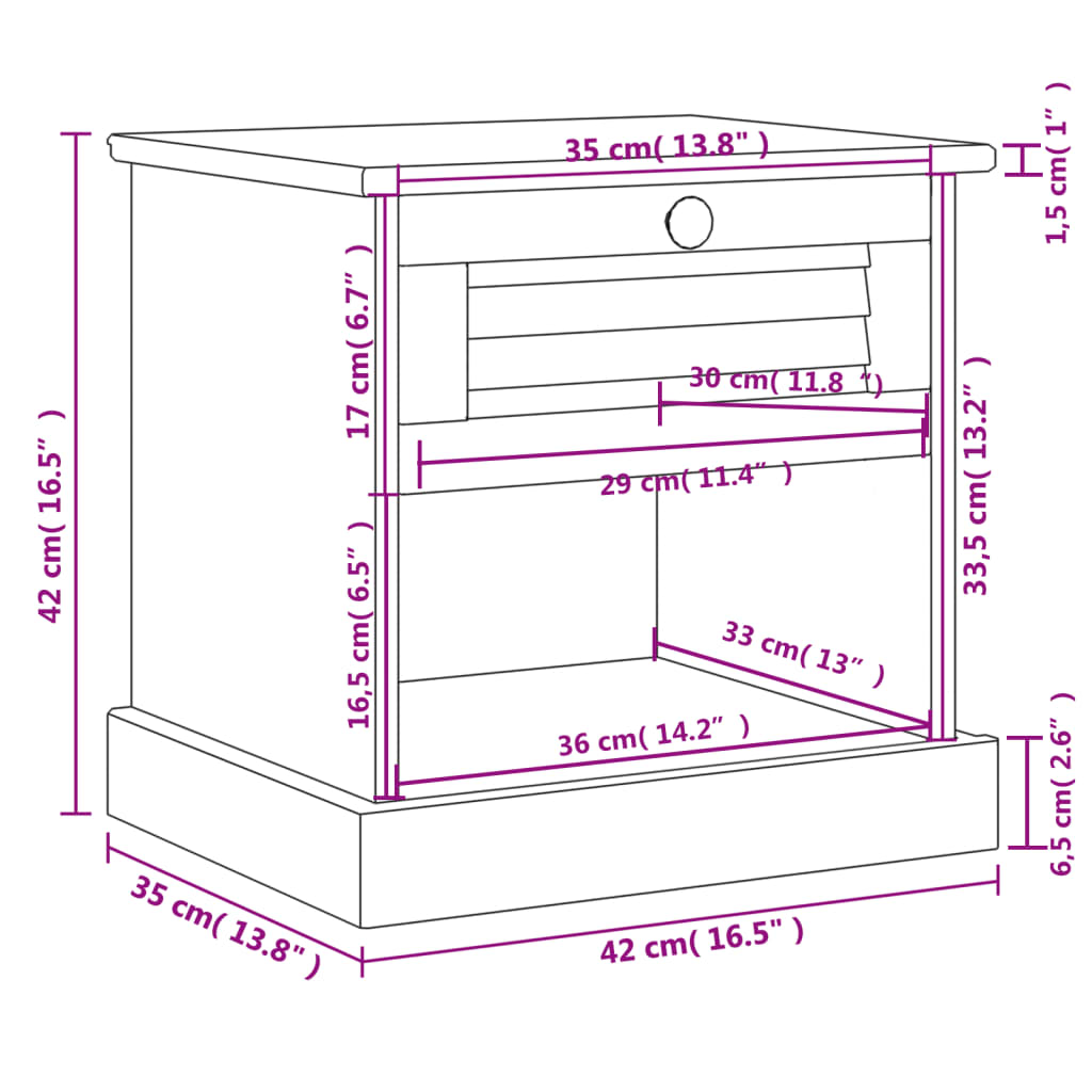 Κομοδίνο VIGO 42 x 35 x 42 εκ. από Μασίφ Ξύλο Πεύκου