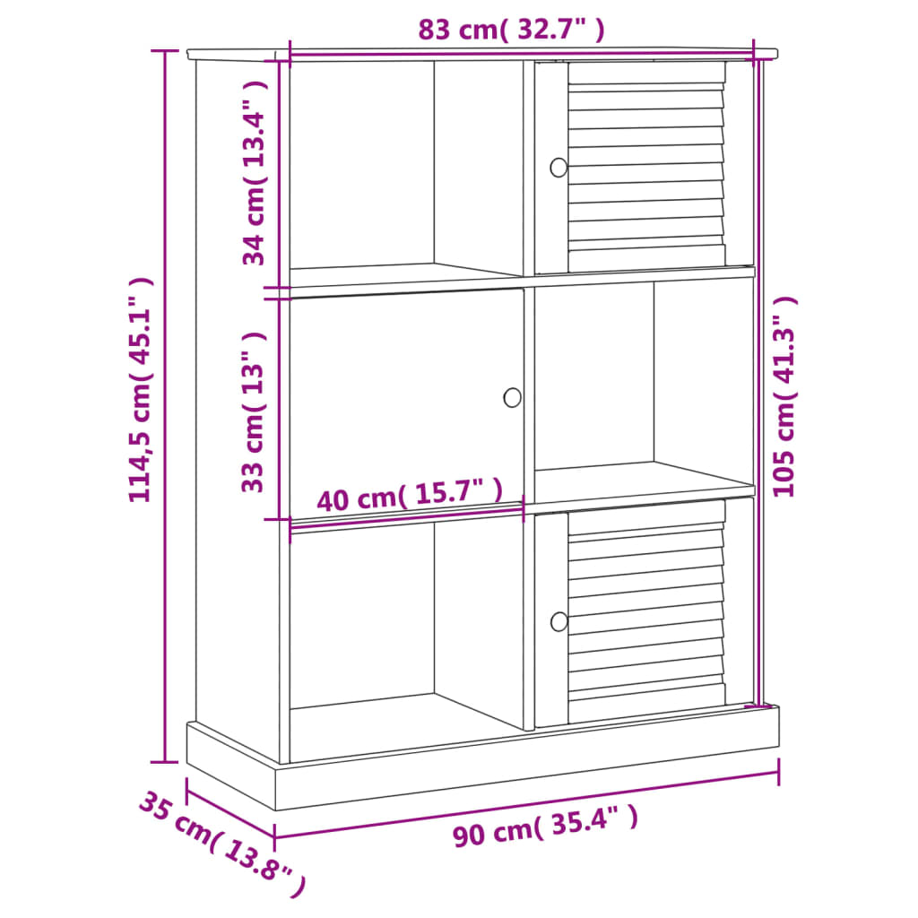 Βιβλιοθήκη VIGO 90 x 35 x 114,5 εκ. από Μασίφ Ξύλο Πεύκου