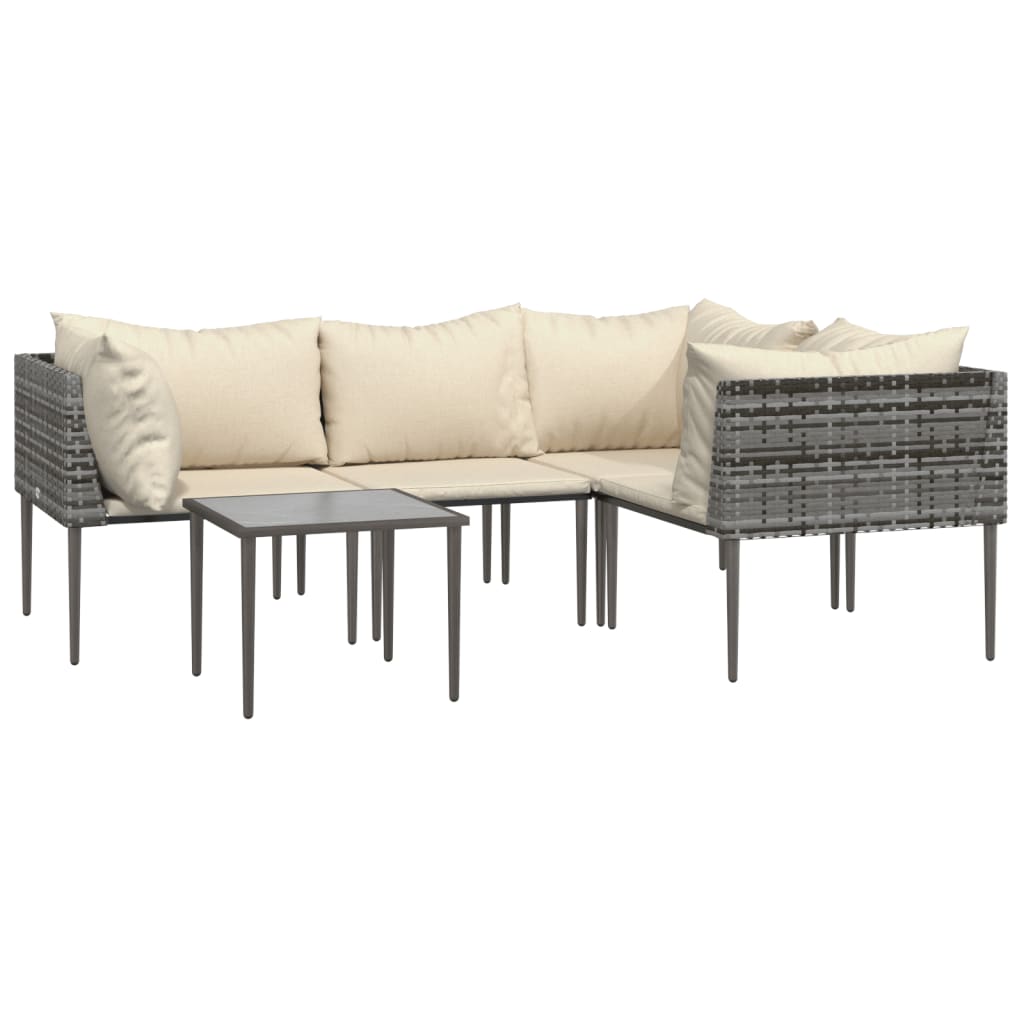 Σαλόνι Κήπου Σετ 5 Τεμαχίων Γκρι Συνθετικό Ρατάν με Μαξιλάρια